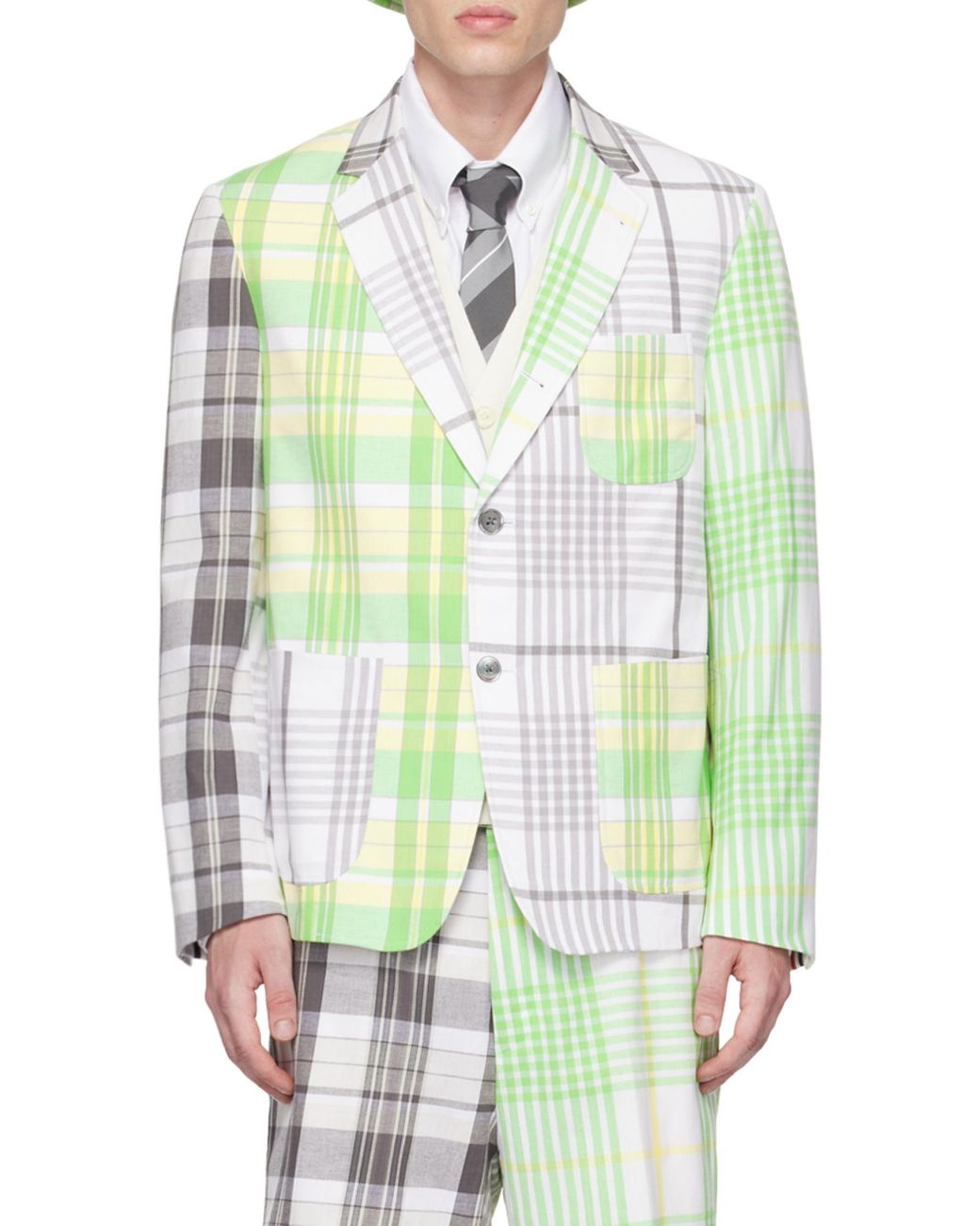 Thom Browne Green Checked Single-Breasted Blazer for men