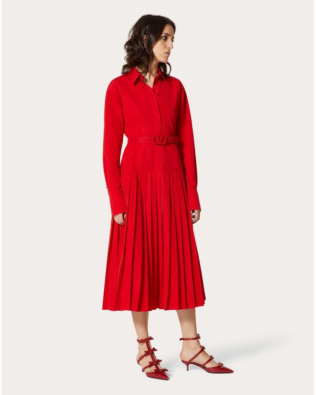 Valentino Red Vlogo Belted Shirt Dress