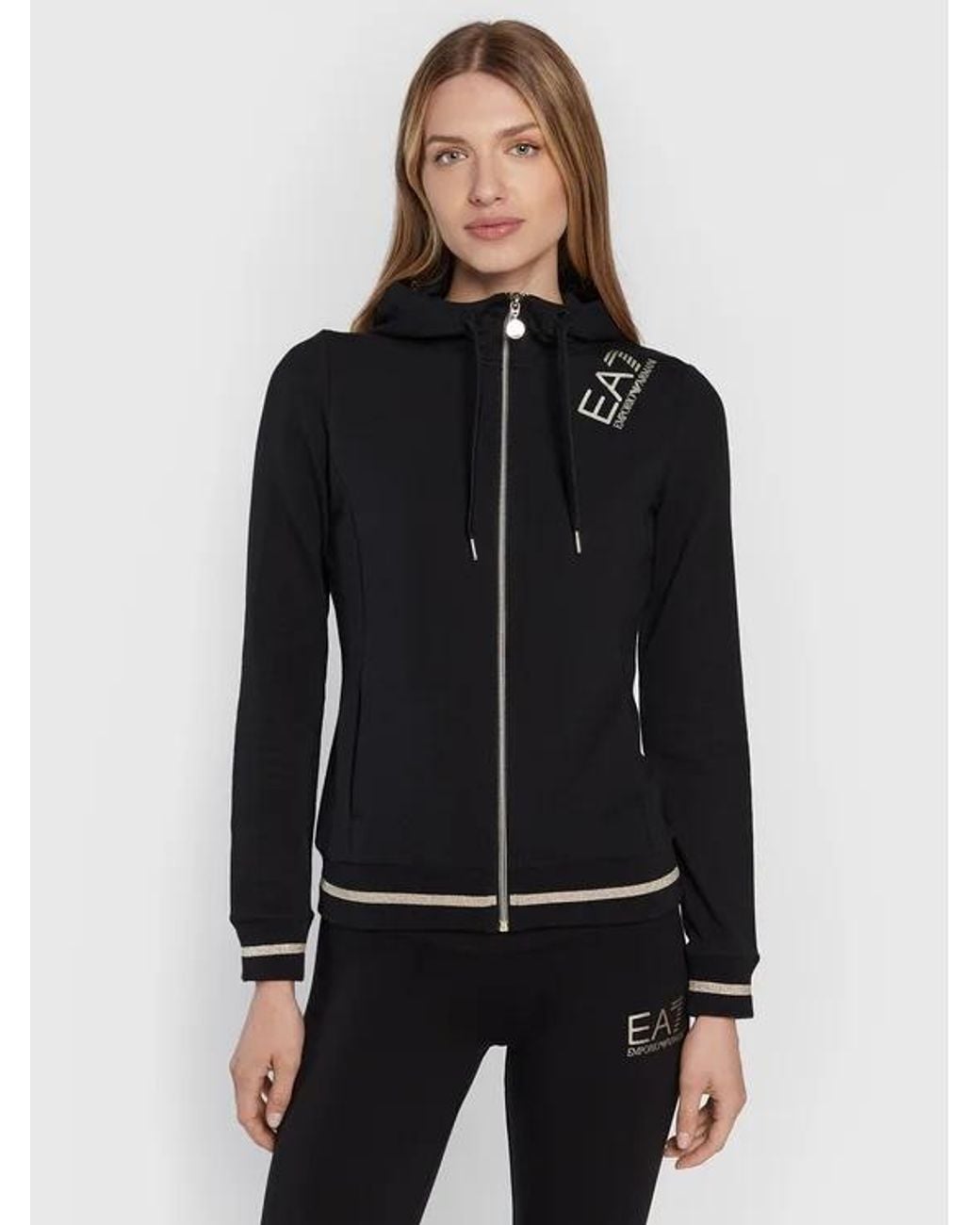 EA7 Black Logo Hooded Casual Coat