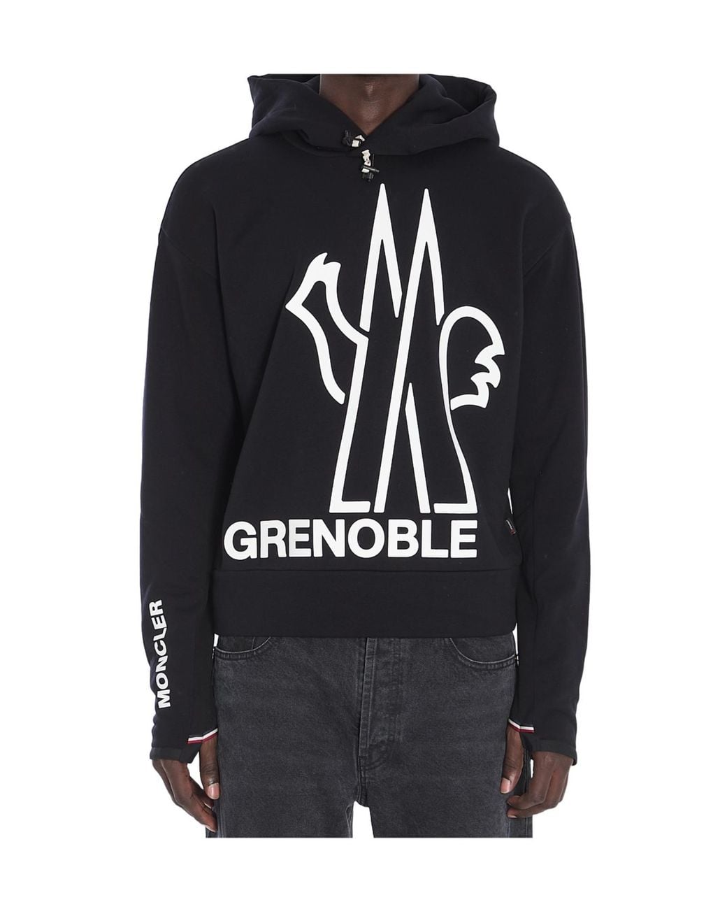 Moncler Black Grenoble Logo Printed Drawstring Hoodie for men