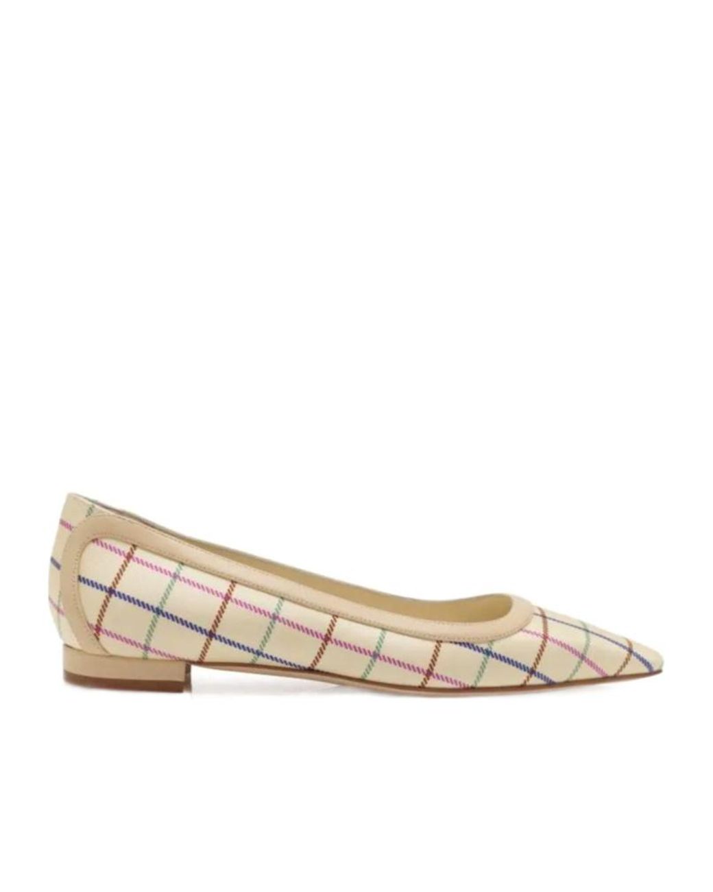 Manolo Blahnik Natural Checked Pointed Ballet Flats