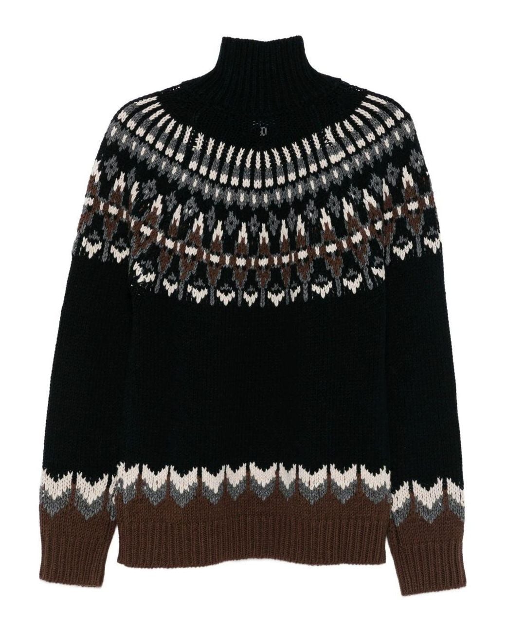 Dondup Black Fair-Isle Turtleneck Sweater
