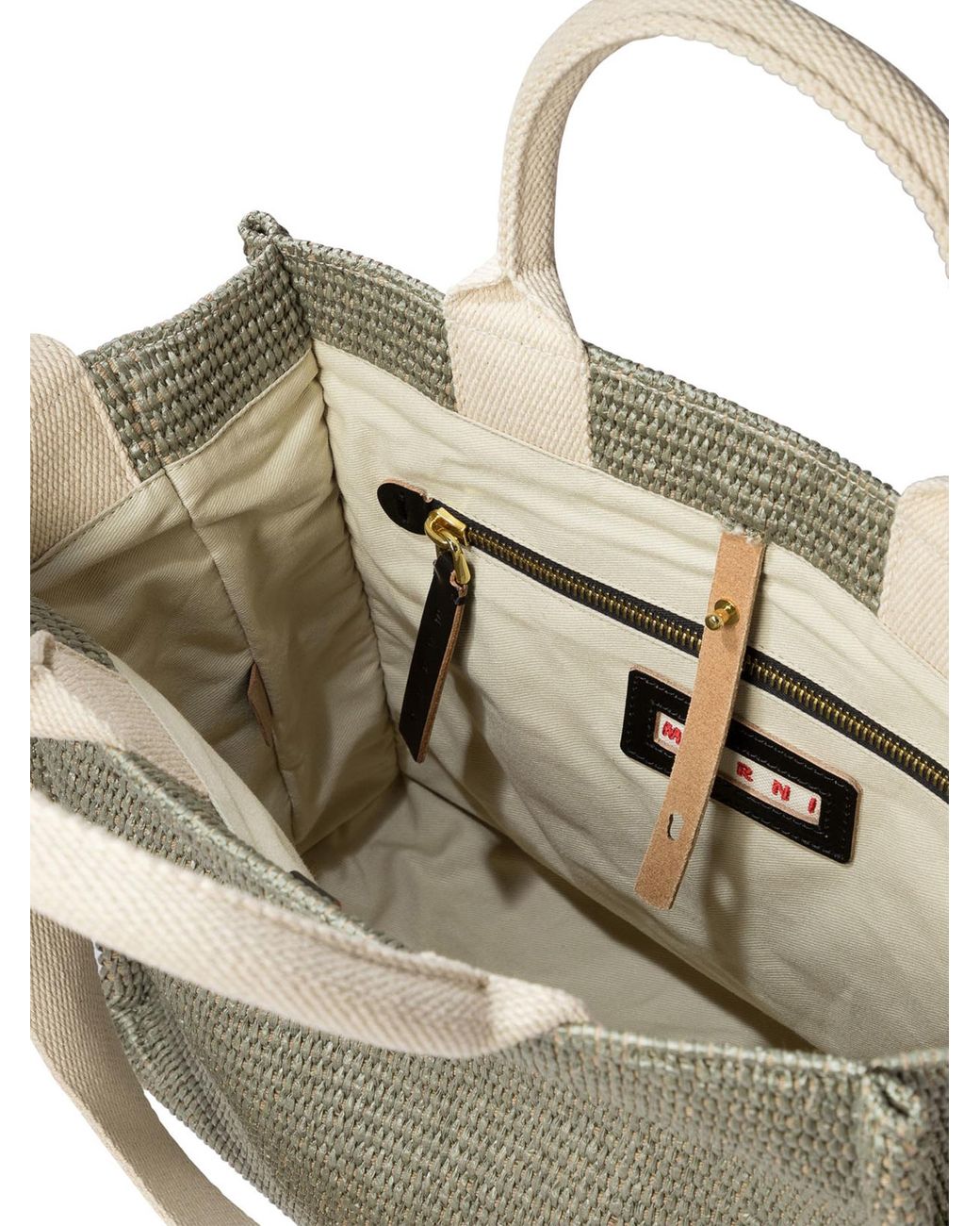 Marni Green Woven Logo Embroidered Small Tote Bag
