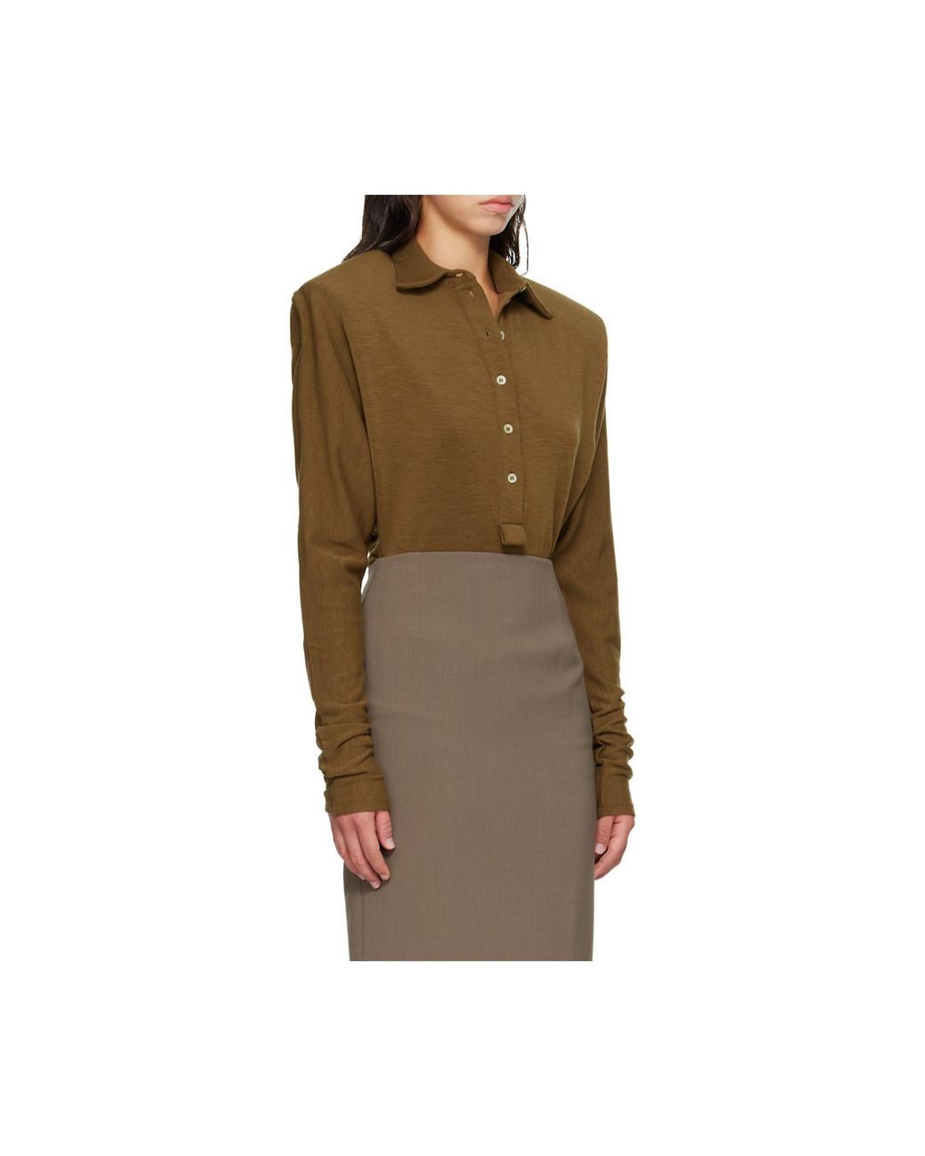 Mugler Brown Bat-Sleeve Polo Bodysuit