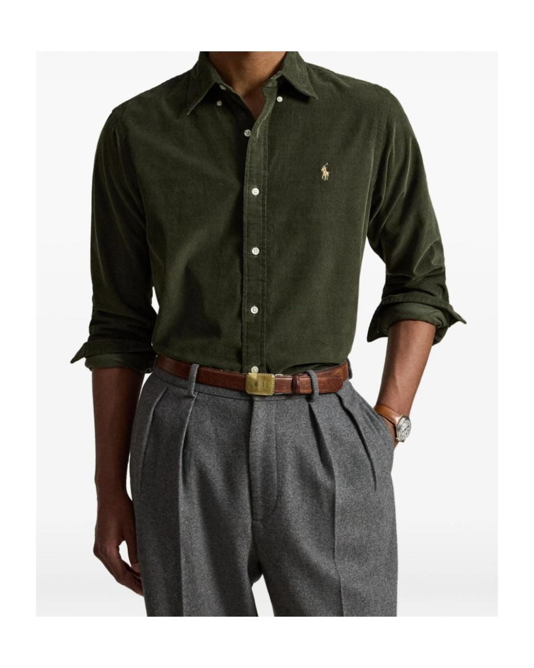 Polo Ralph Lauren Green Pony Embroidered Buttoned Shirt for men