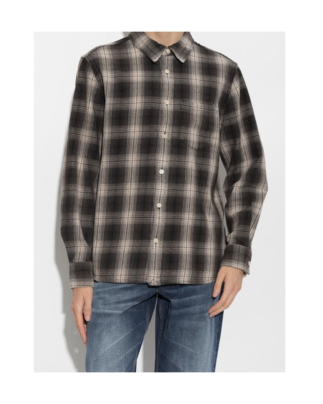 AllSaints Gray Wrent Plaid Long-Sleeve Shirt for men