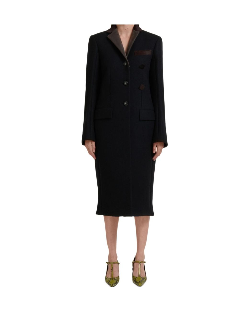 Marni Black Wool Felt Coat With Leather Details