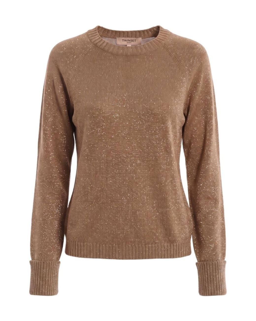Twinset Brown Flecked-Knit Raglan-Sleeve Sweater