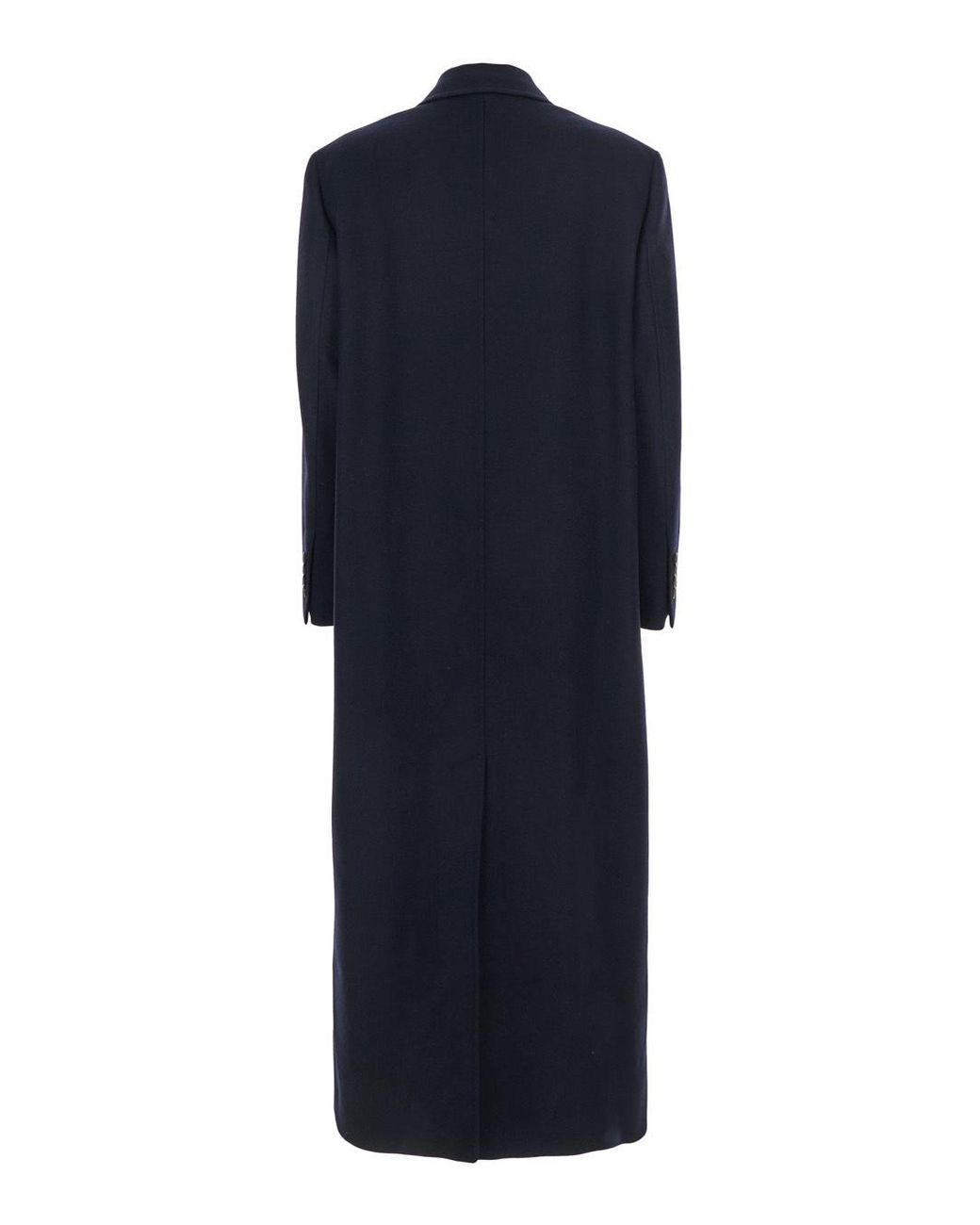 Brunello Cucinelli Blue Double-Breasted Long Coat With Peak Revers