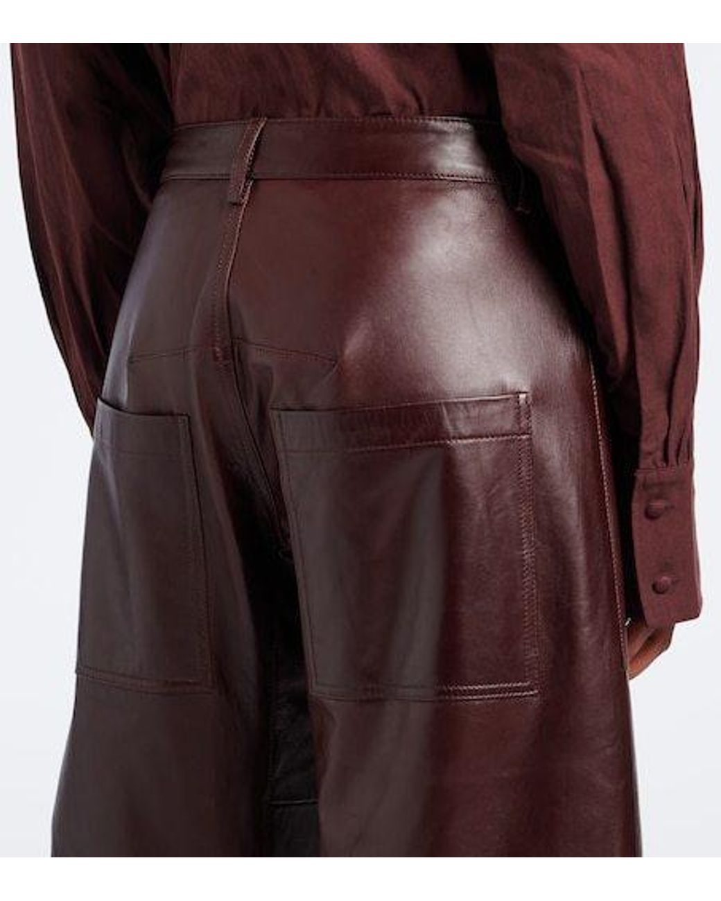 Nili Lotan Red Leather Barrel-Leg Pants