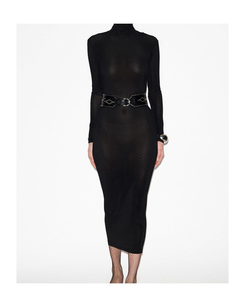 Isabel Marant Black Semi-Sheer High-Neck Long-Sleeved Dress