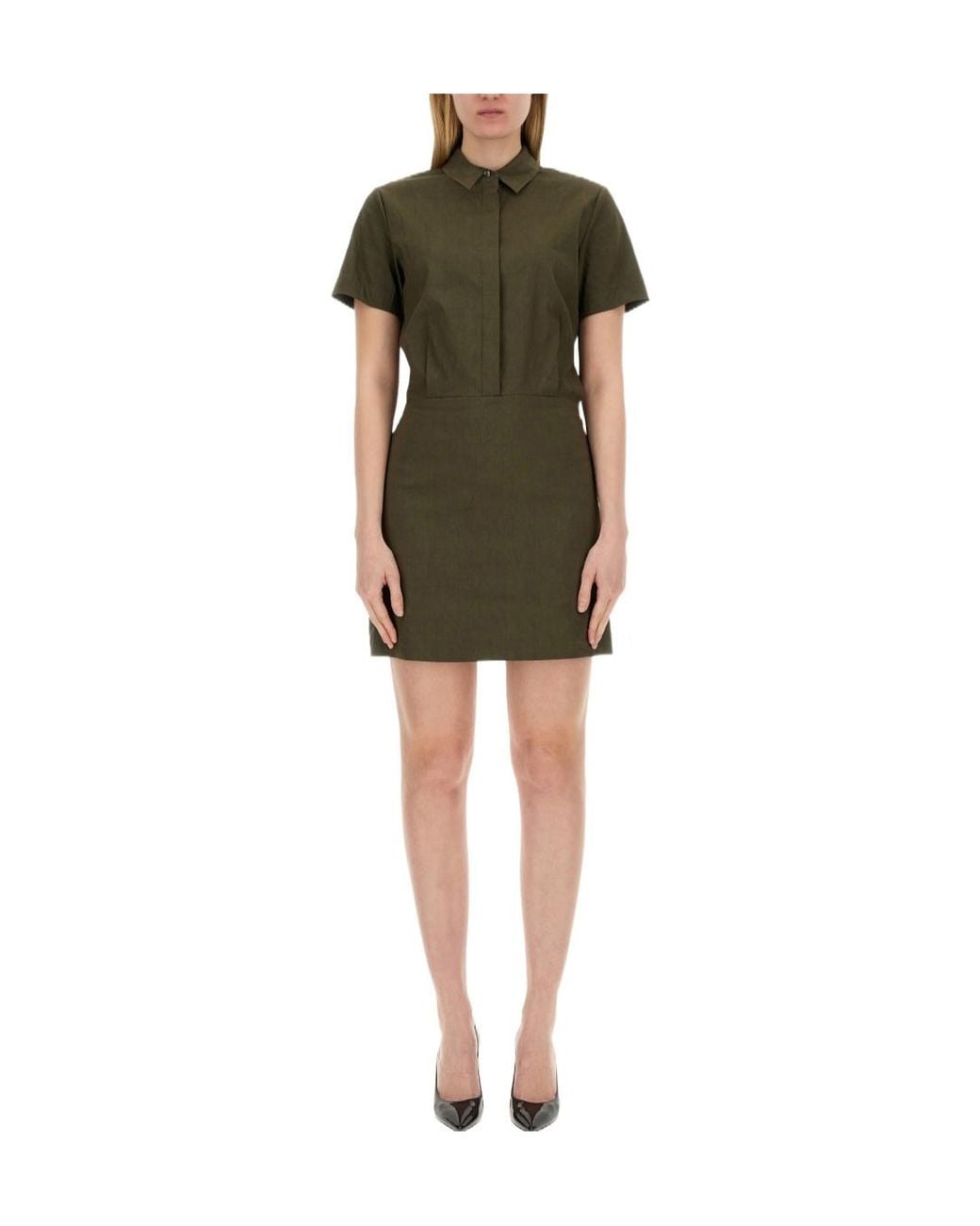 Theory Green Short-Sleeved Button-Up Mini Dress