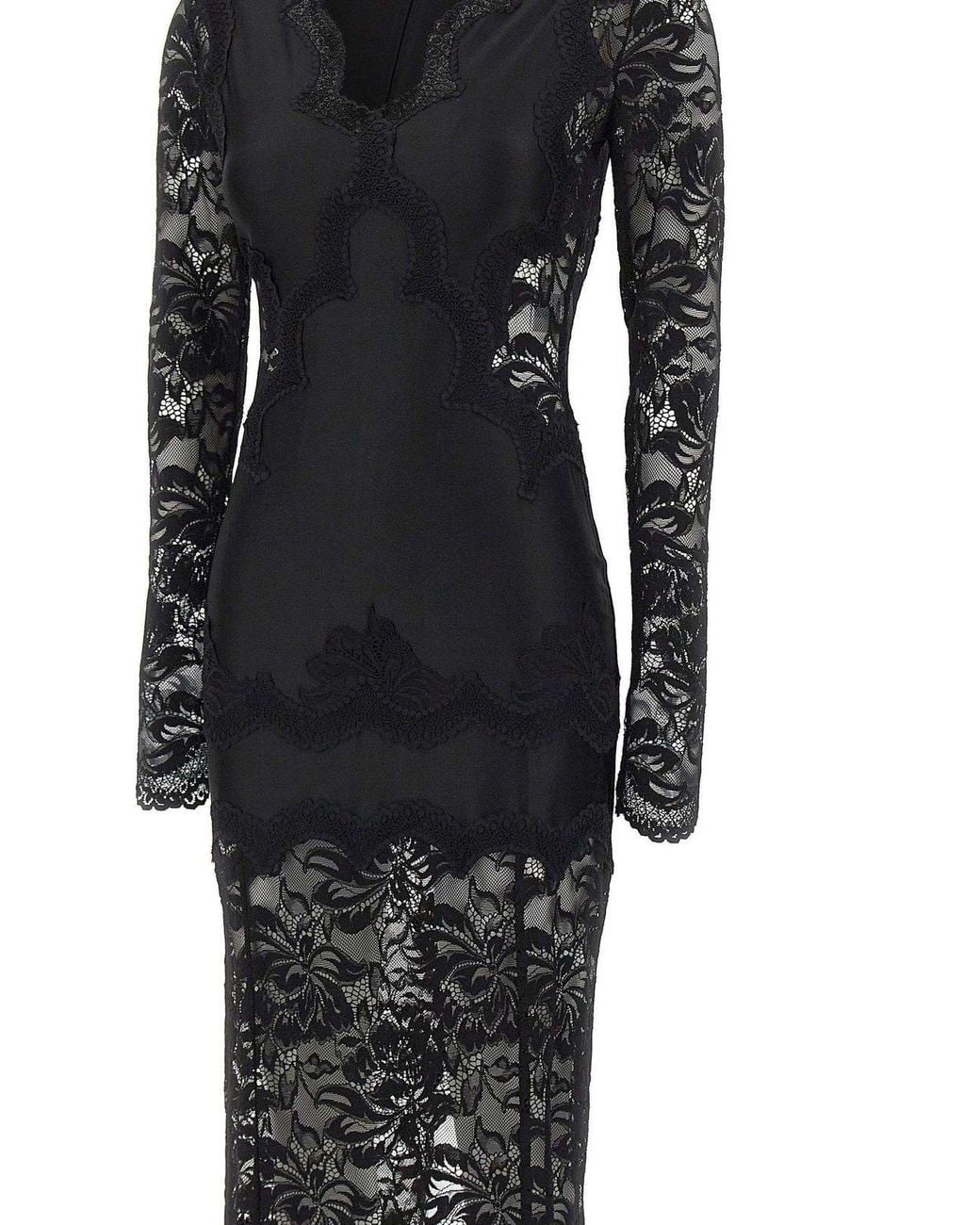 Rabanne Black Rabanne Lace Panel Long Dress