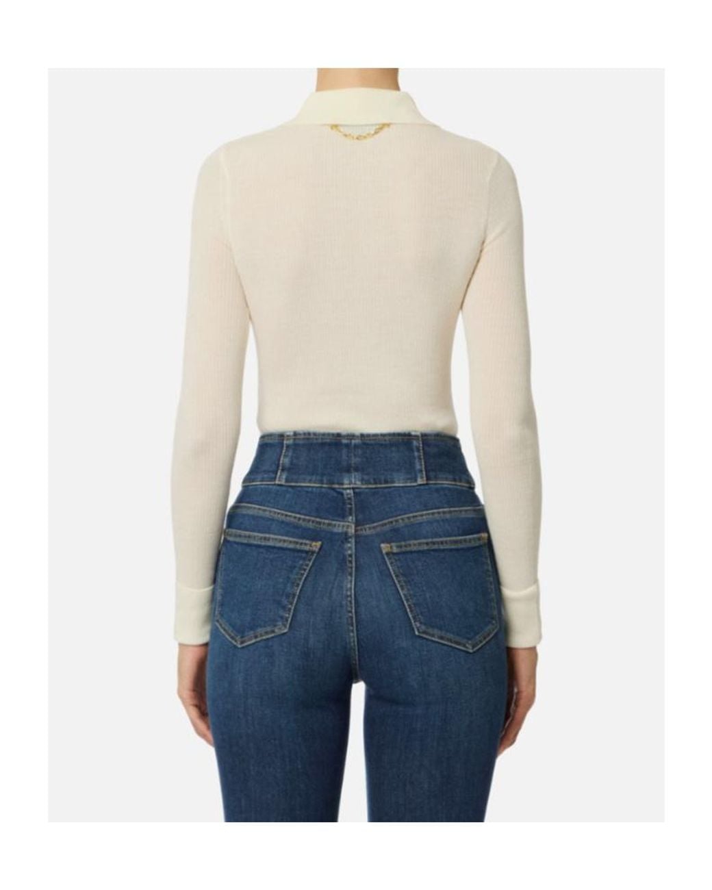 Elisabetta Franchi White Lettering Detailed Knitted Polo Shirt