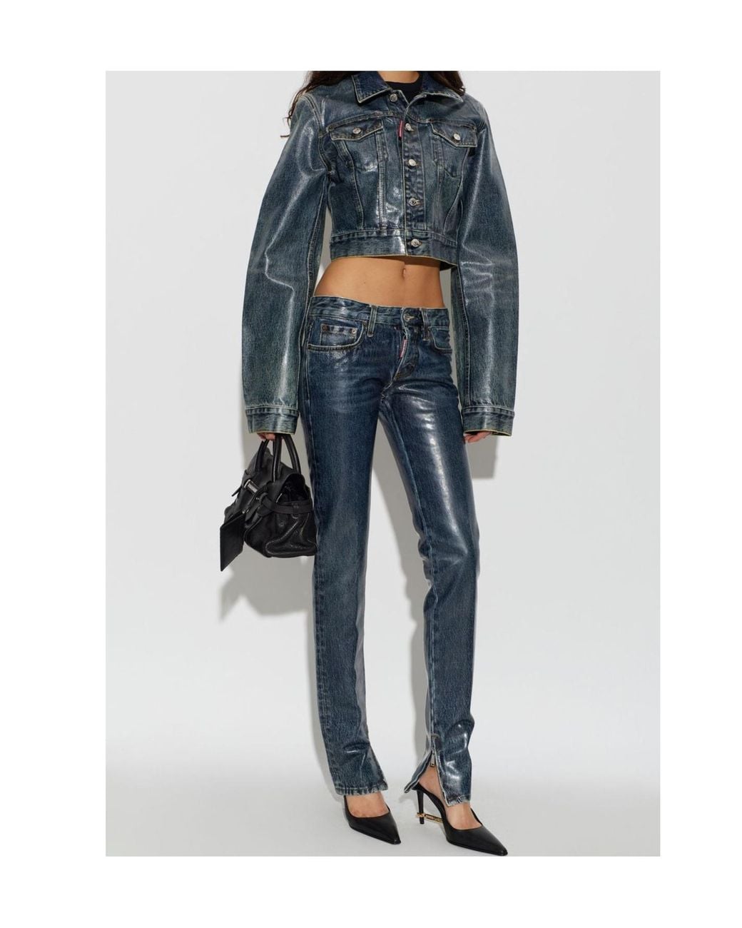 DSquared² Blue Coated Skinny Jeans