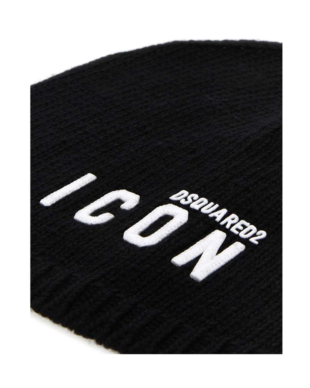 DSquared² Black Logo Embroidered Beanie