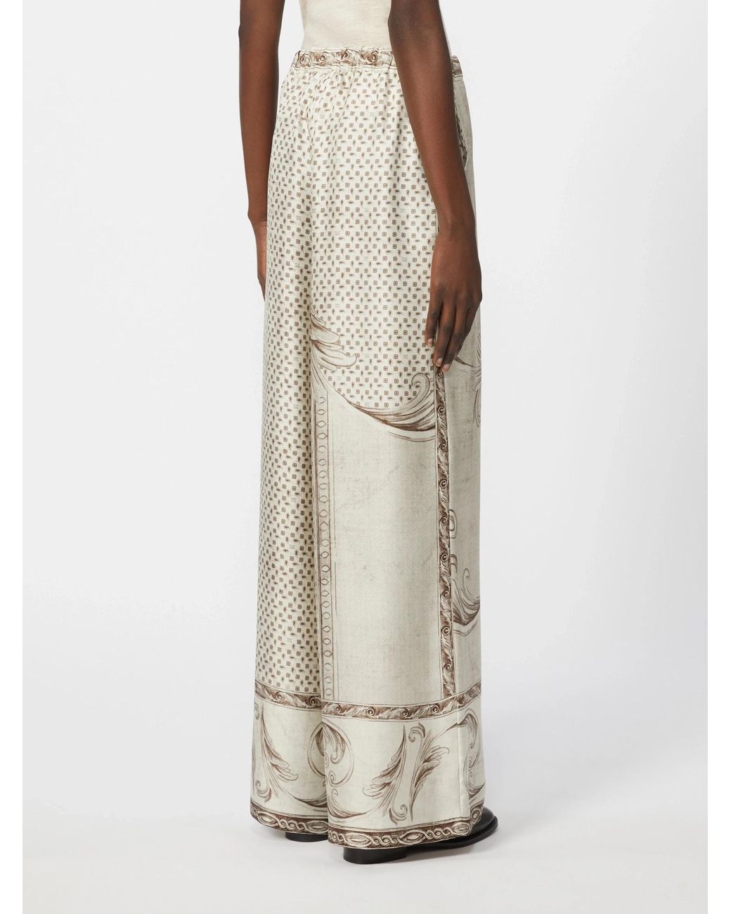 Max Mara Natural Rive Wide-Leg Printed Pants