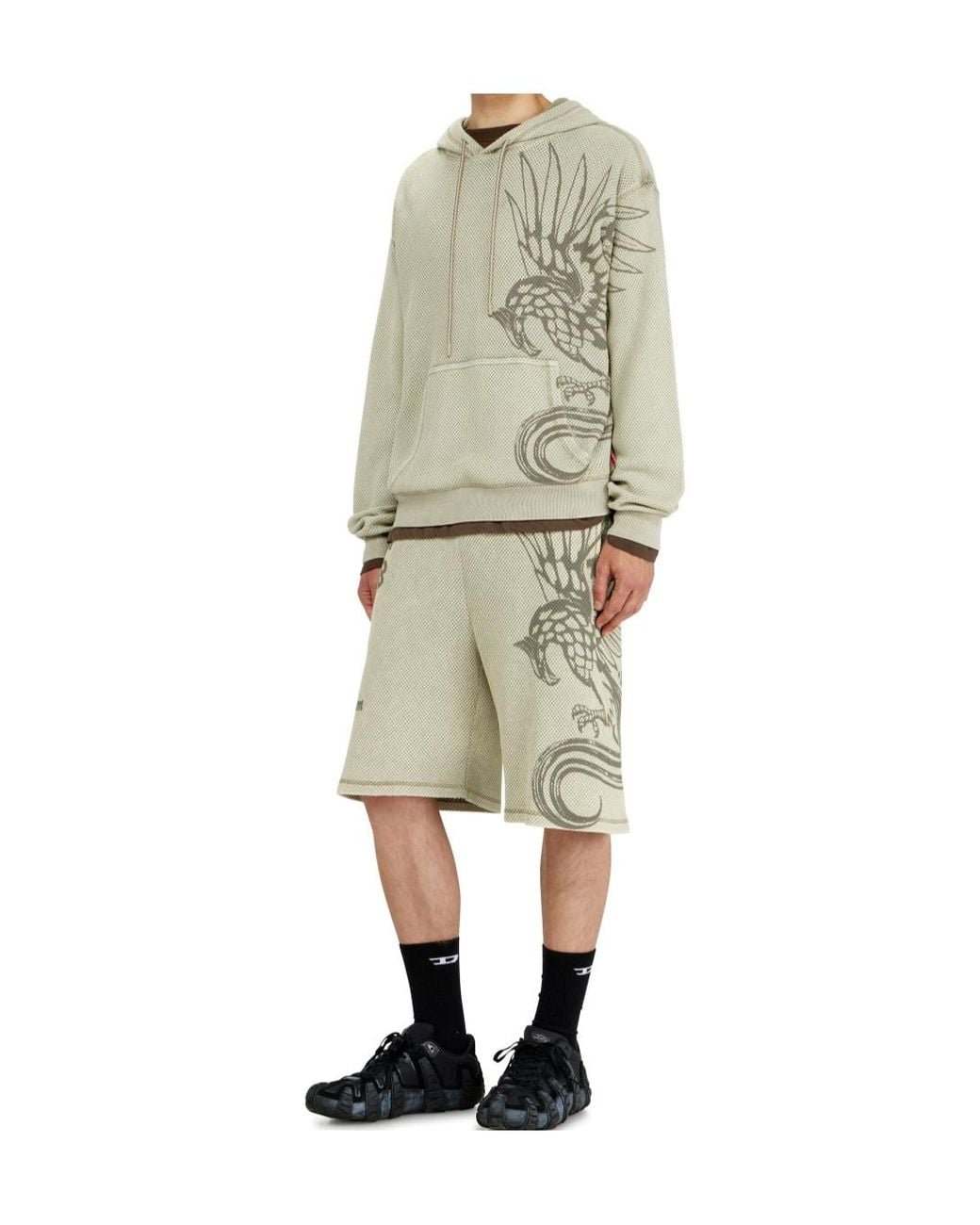 DIESEL White Long Sleeve Drawstring Hoodie for men
