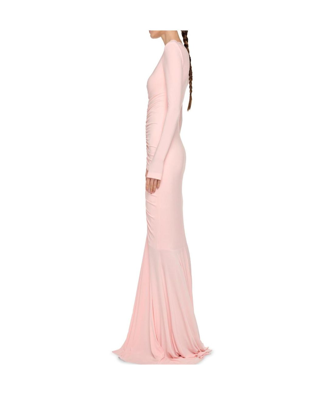 Norma Kamali Pink Shirred Fishtail Long Dress
