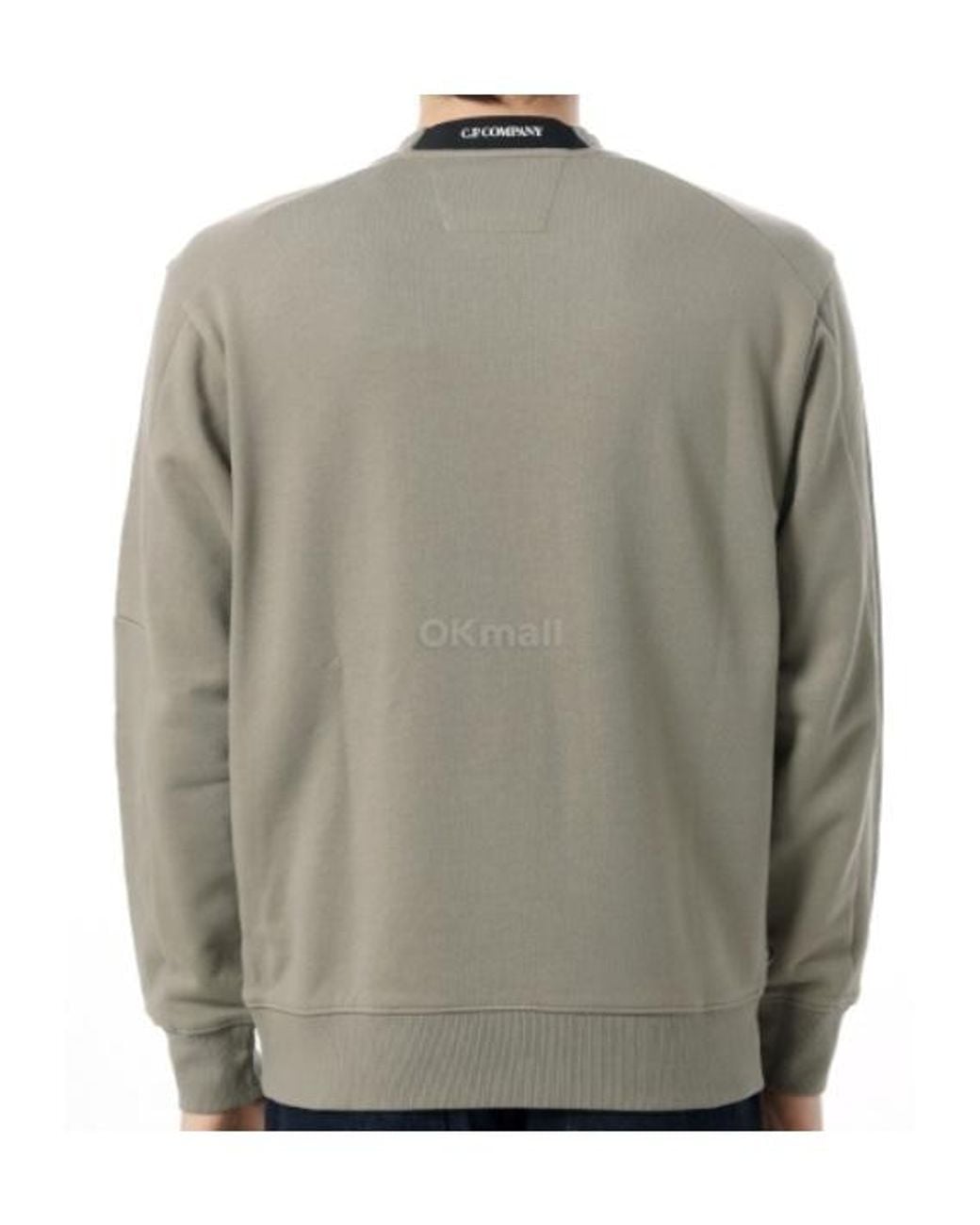 C P Company Gray Diagonal Raised Fleece Crewneck Lens Sweatshirt for men