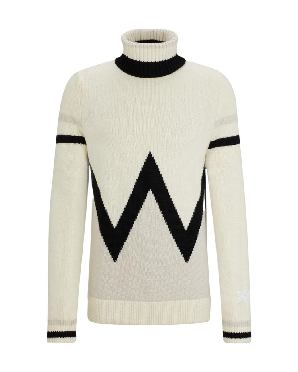 Boss White Off- Turtleneck Knit Sweater for men