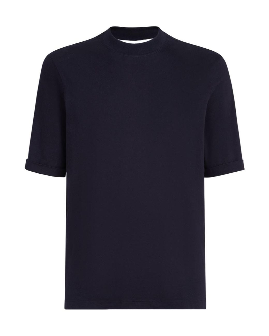 Brunello Cucinelli Blue Cotton High-Neck T-Shirt for men