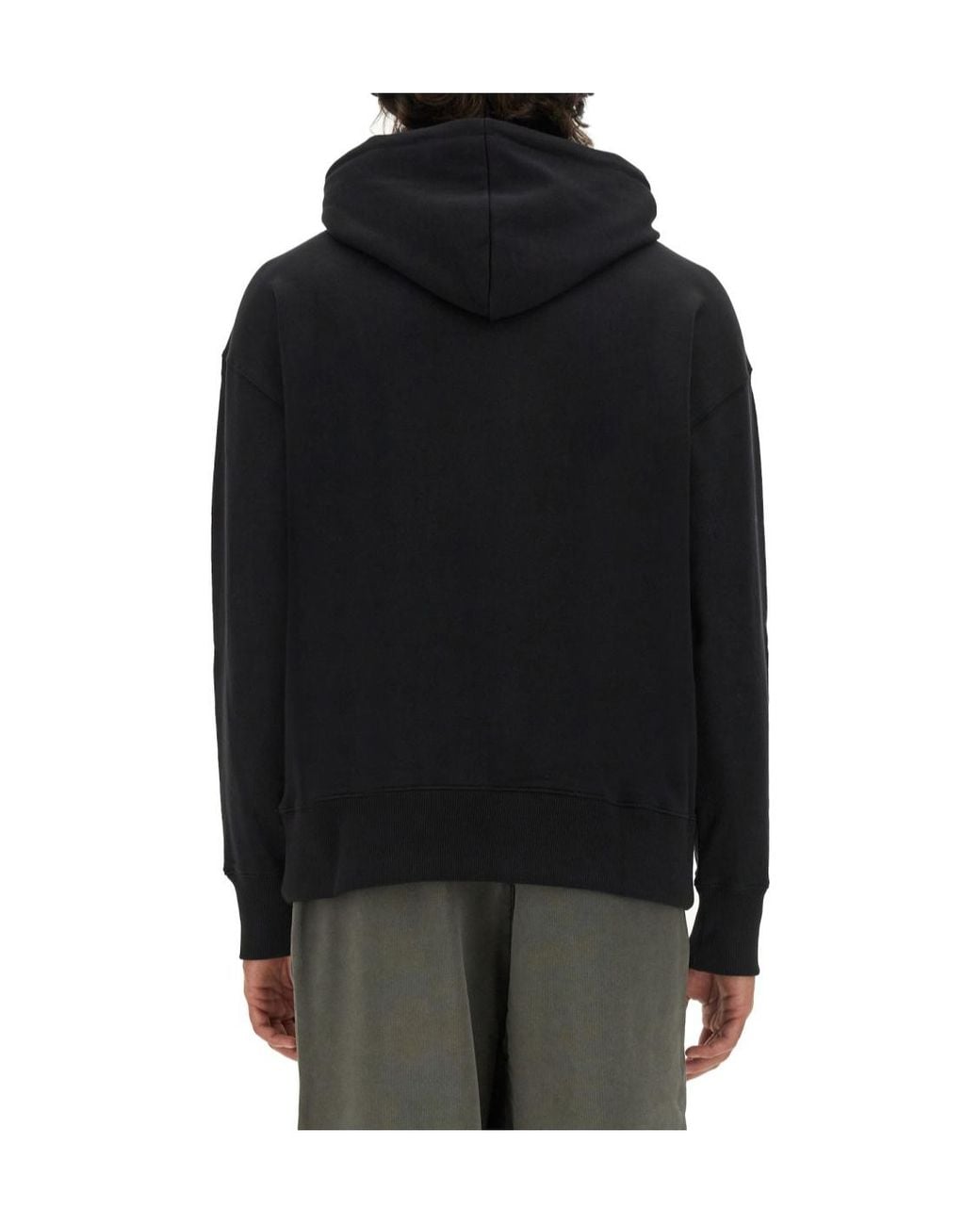 MSGM Black Logo Printed Drawstring Hoodie for men