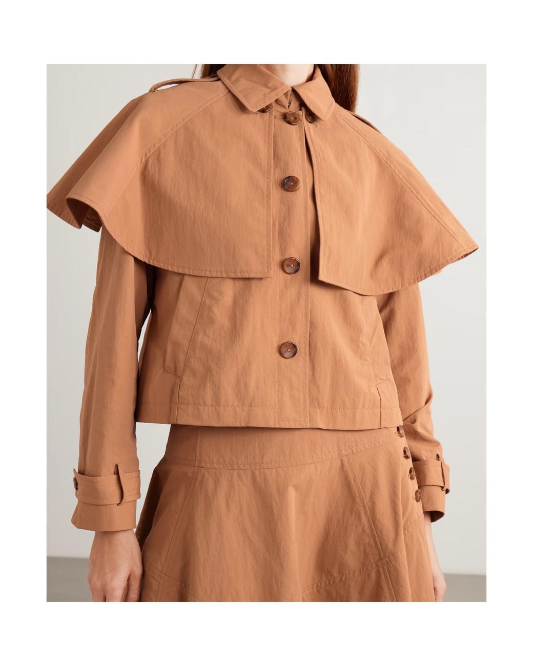 Ulla Johnson Brown River Cape-Effect Crinkled-Shell Jacket