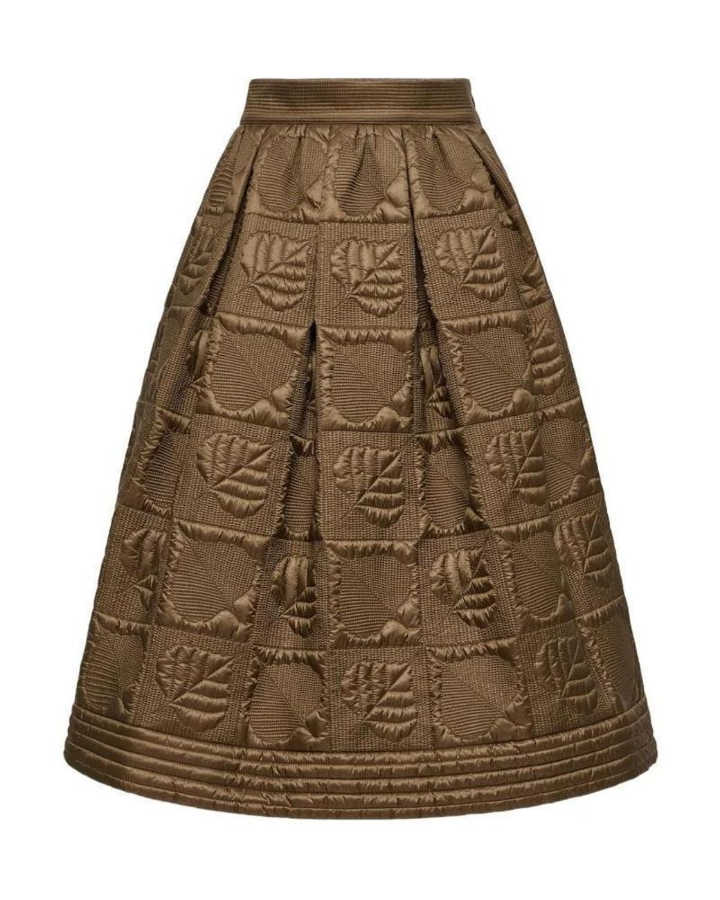 Moncler Green Leaf-Quilted Padded A-Line Skirt