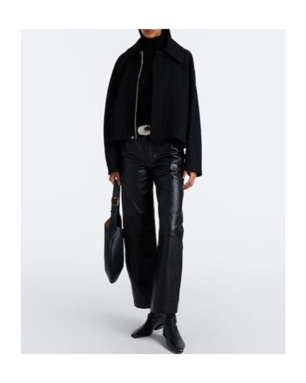 Nili Lotan Black Leather Barrel-Leg Pants