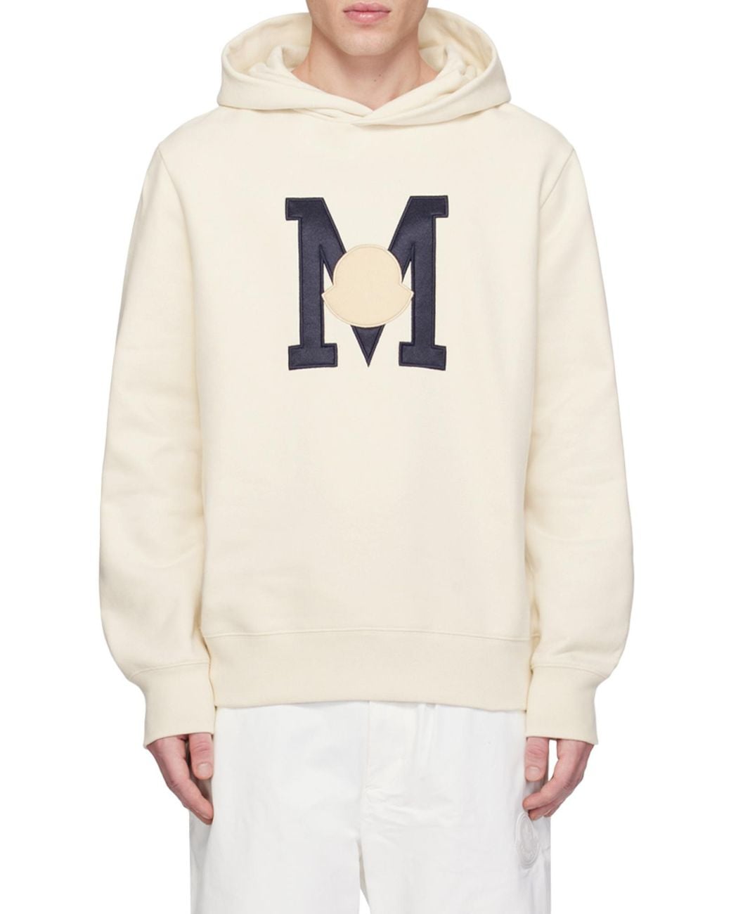 Moncler White Logo Embroidered Long-Sleeved Hoodie for men