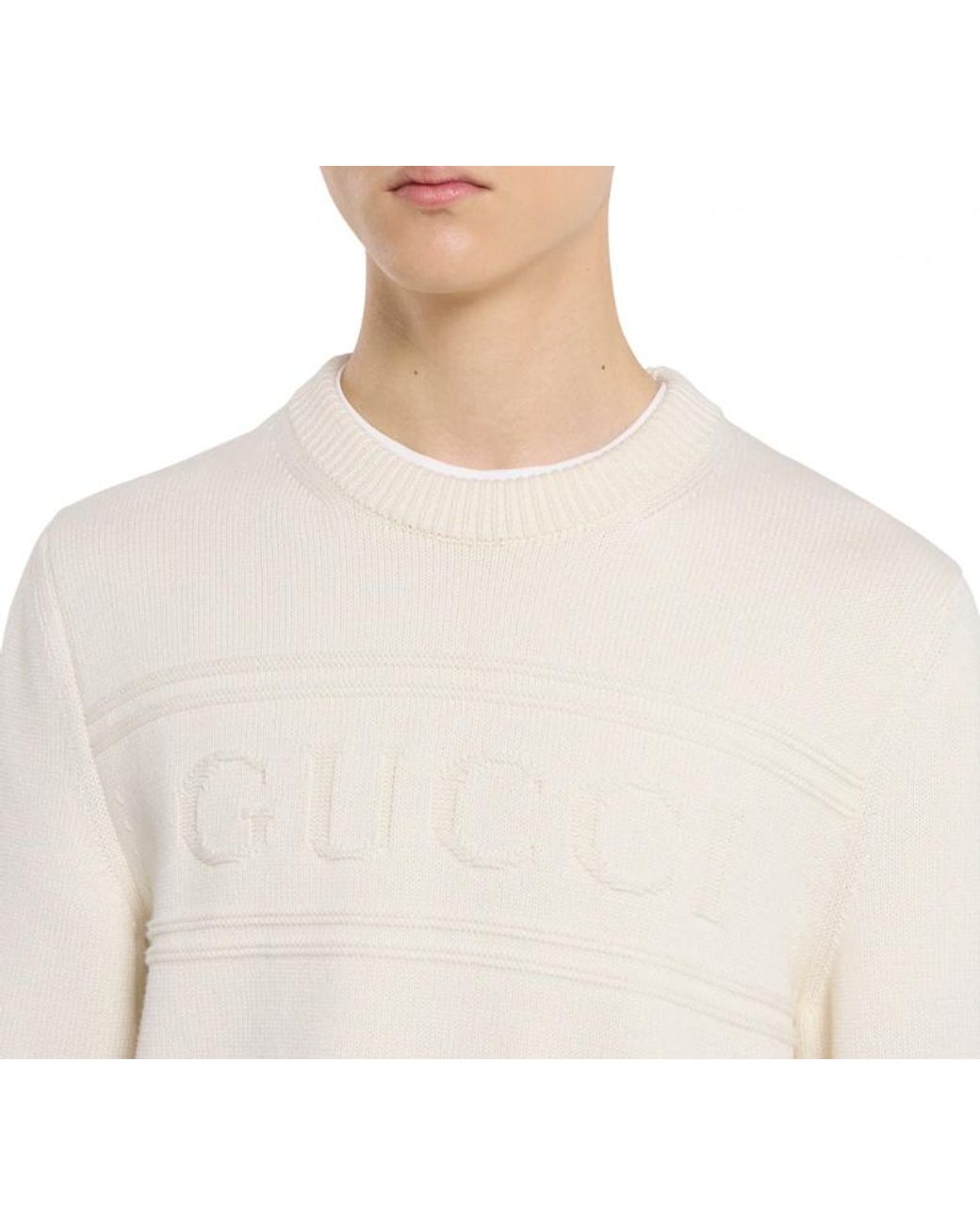Gucci White Logo Intarsia Knit Jumper for men