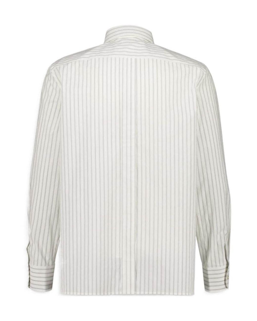 Saint Laurent White Cassandre Button-Up Striped Shirt for men