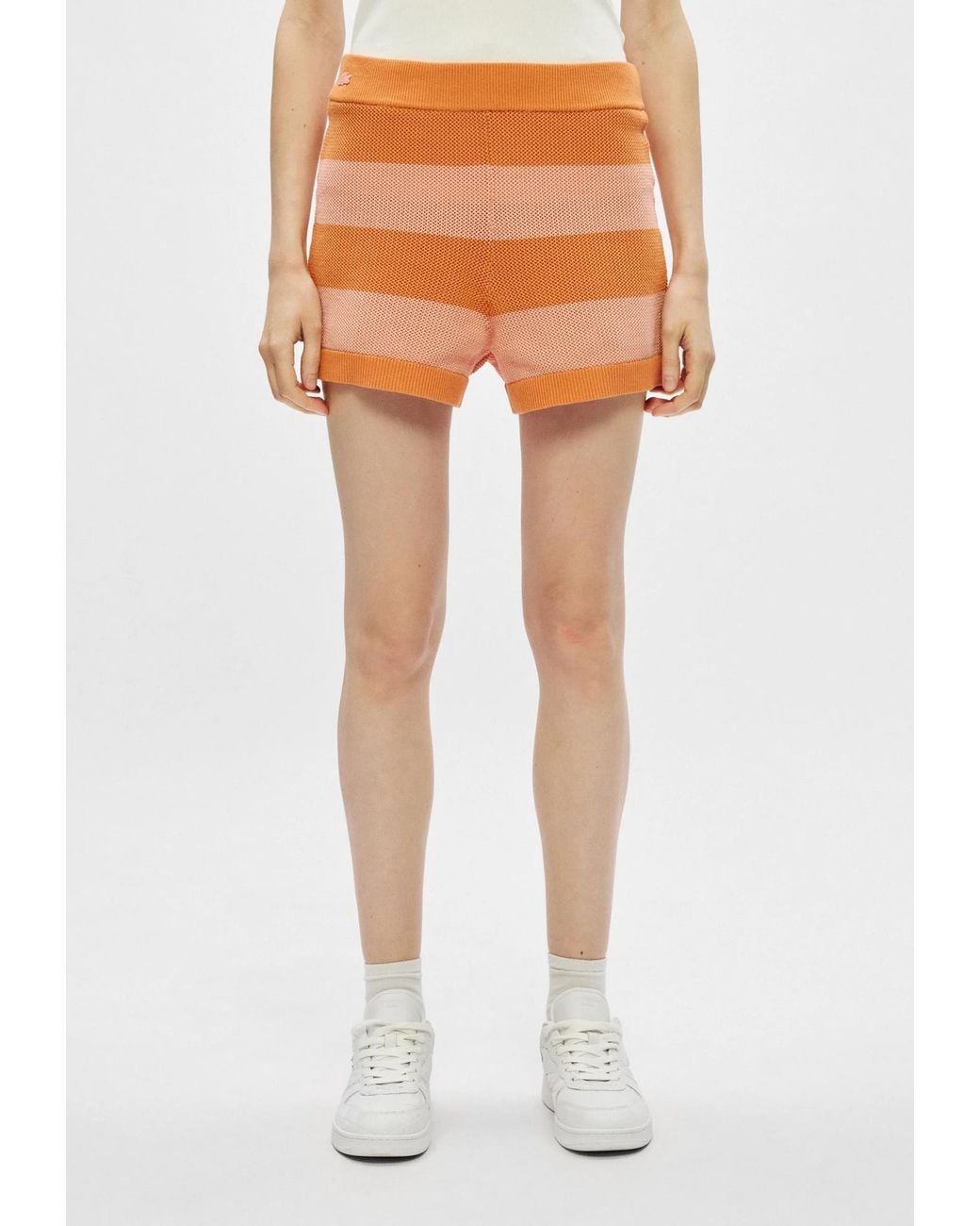 Lacoste Orange Striped Mesh Knit Shorts
