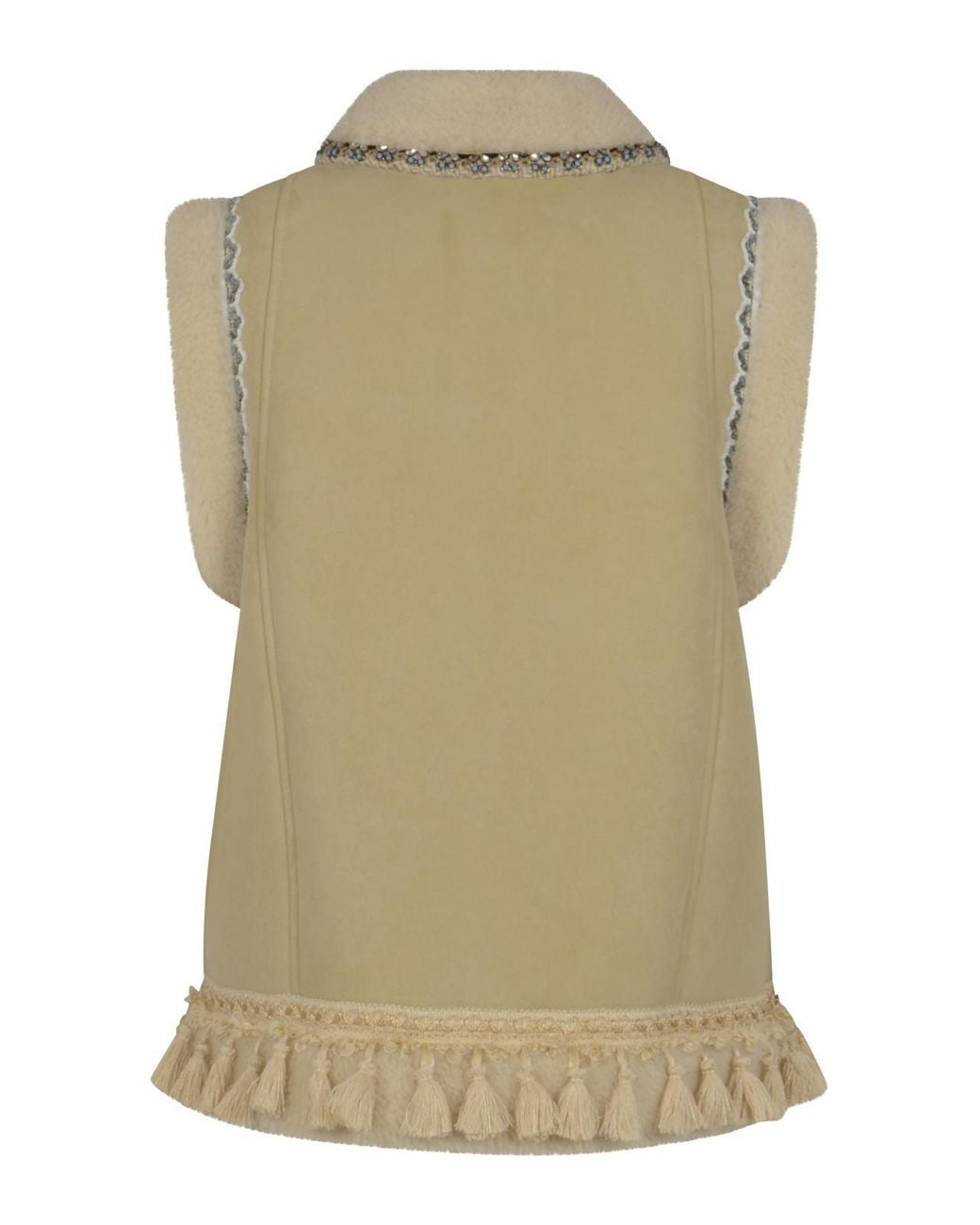 Valentino Natural Embellished Fur-Trimmed Vest
