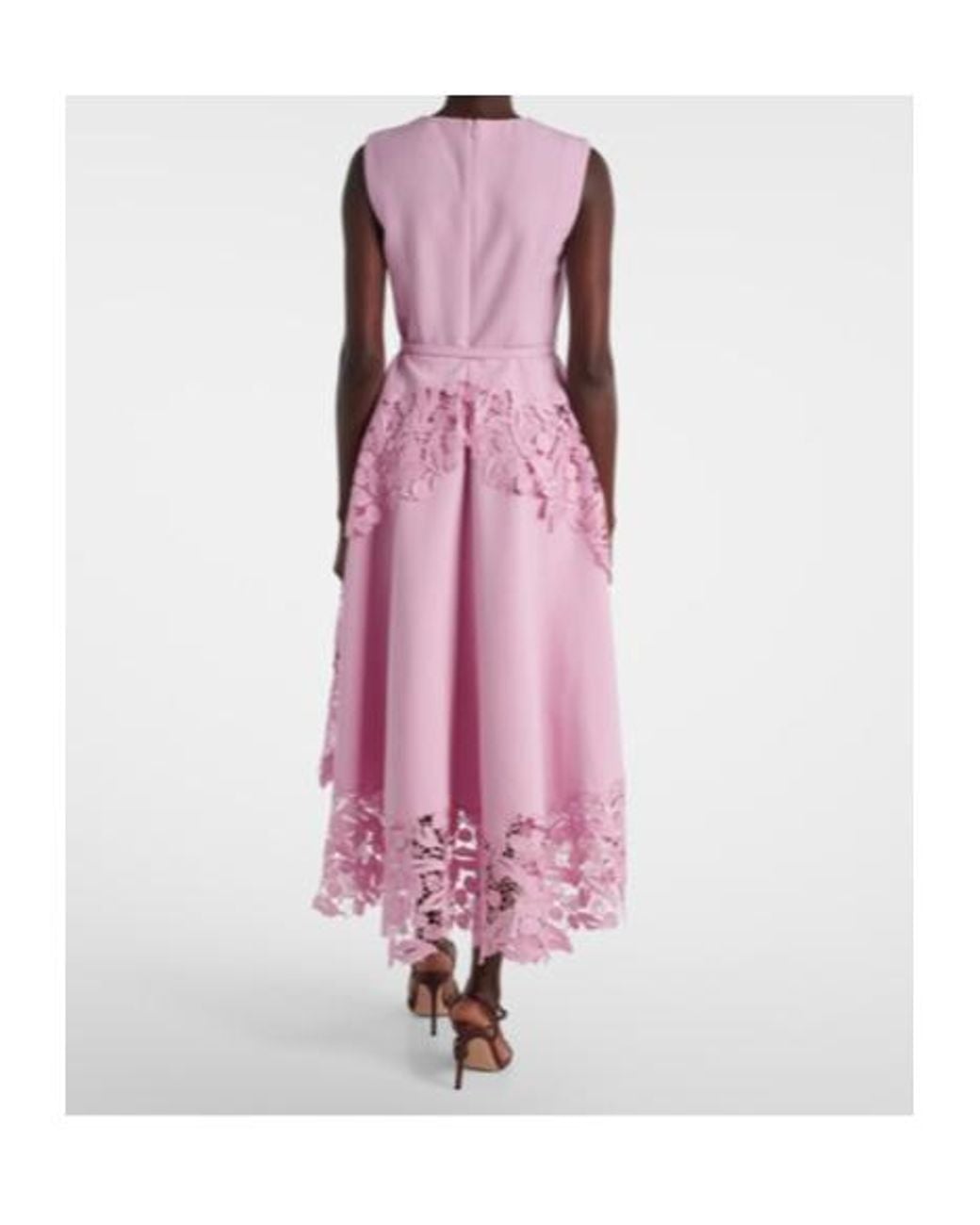 Oscar de la Renta Pink Wool-Blend And Lace Cocktail Dress