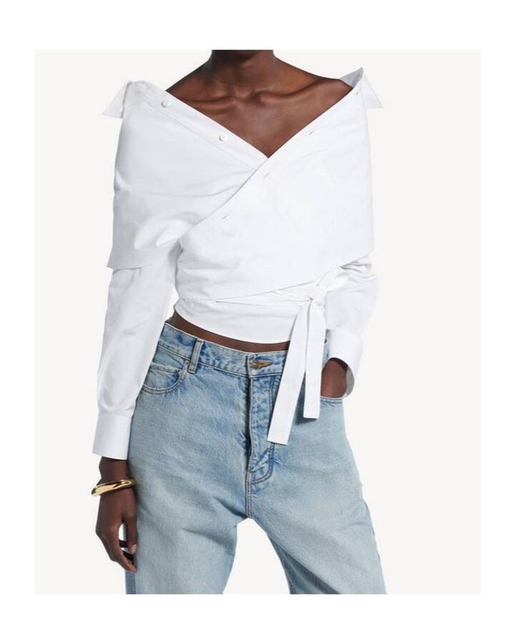 Balenciaga White Off-Shoulder Wrap Shirt