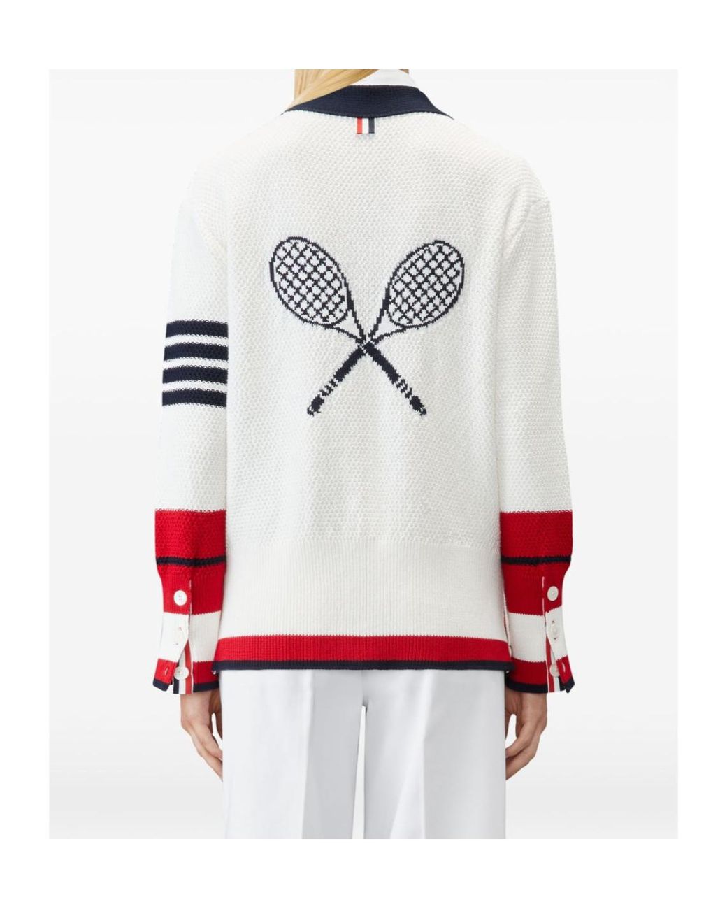 Thom Browne Red Tennis Racquet Intarsia Cardigan