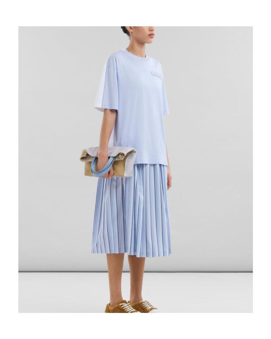 Marni Blue Organic Cotton Box-Cut T-Shirt With Padded Logo
