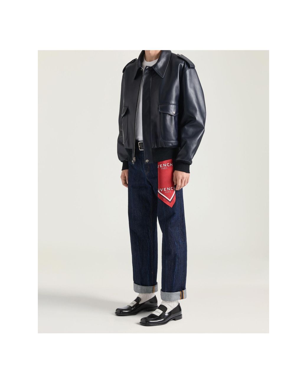 Givenchy Blue Logo Patch Wide-Leg Jeans for men