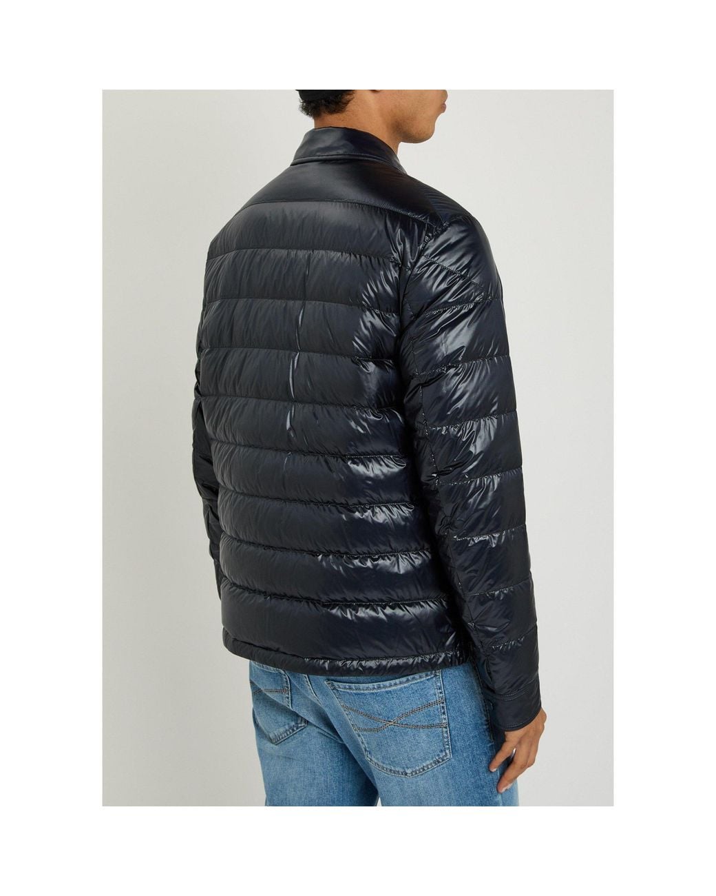 Moncler Blue Shiny Front Stand-Collar Quilted Down Jacket for men