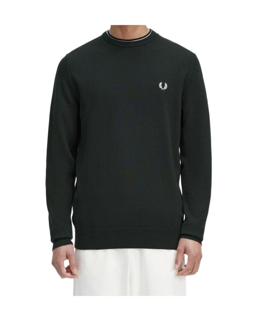 Fred Perry Black Logo-Embroidered Crew-Neck Jumper for men