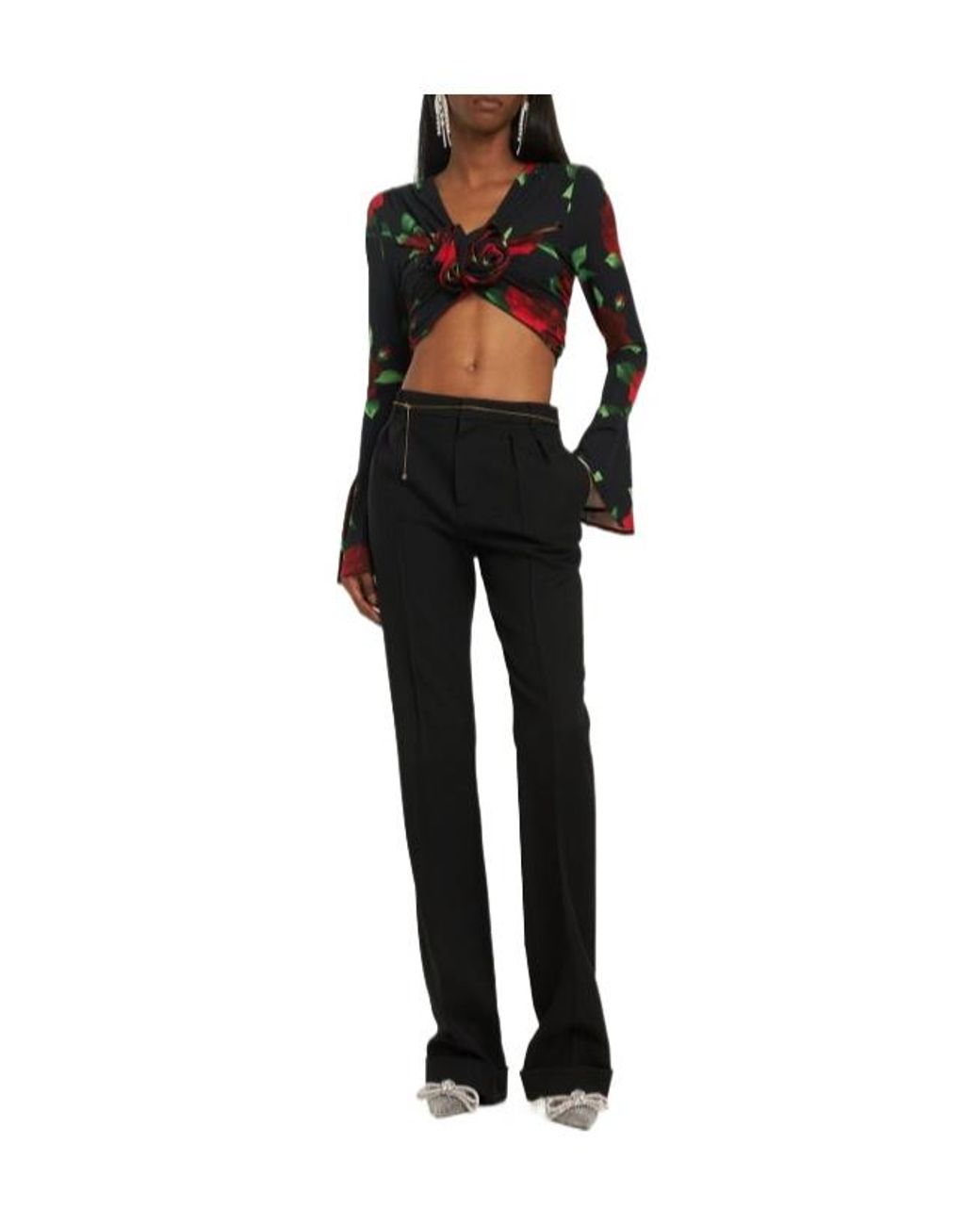 Magda Butrym Black Printed Jersey Long Sleeve Top W/Flowers