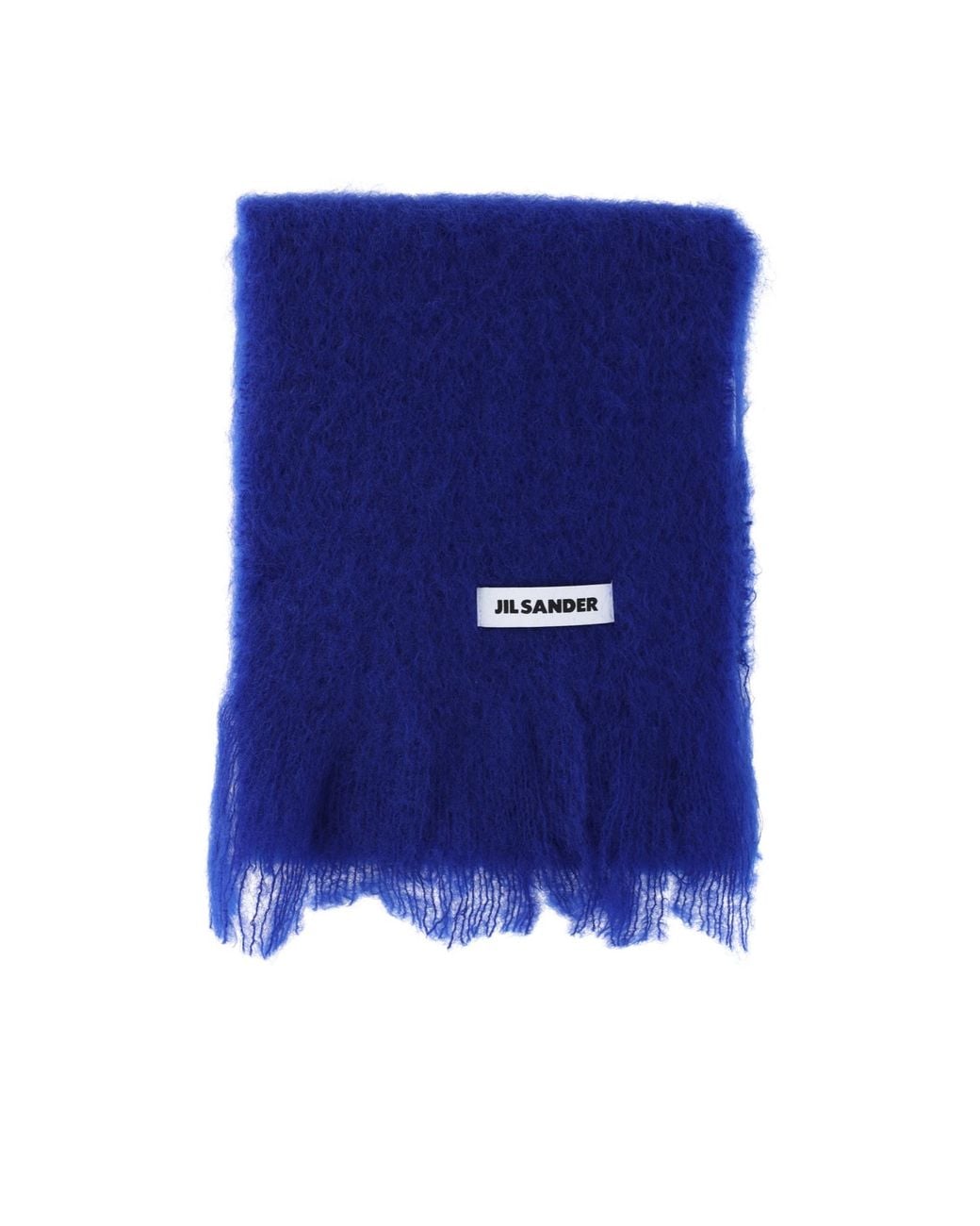 Jil Sander Blue Fringed Logo Scarf for men