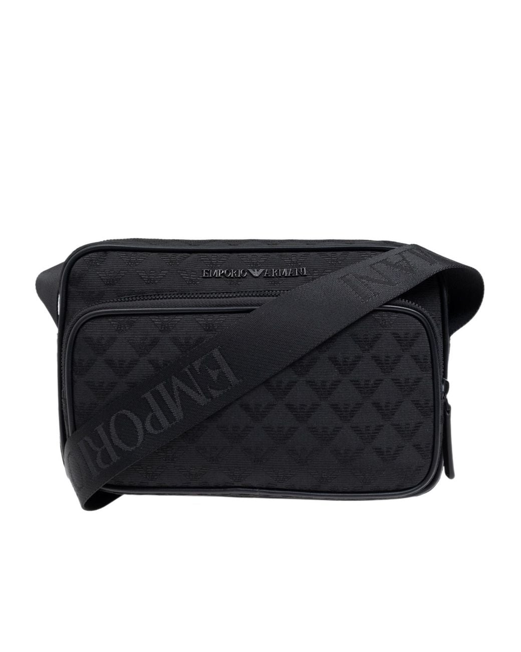 Emporio Armani Black Logo Jacquard Zip-Up Shoulder Bag for men