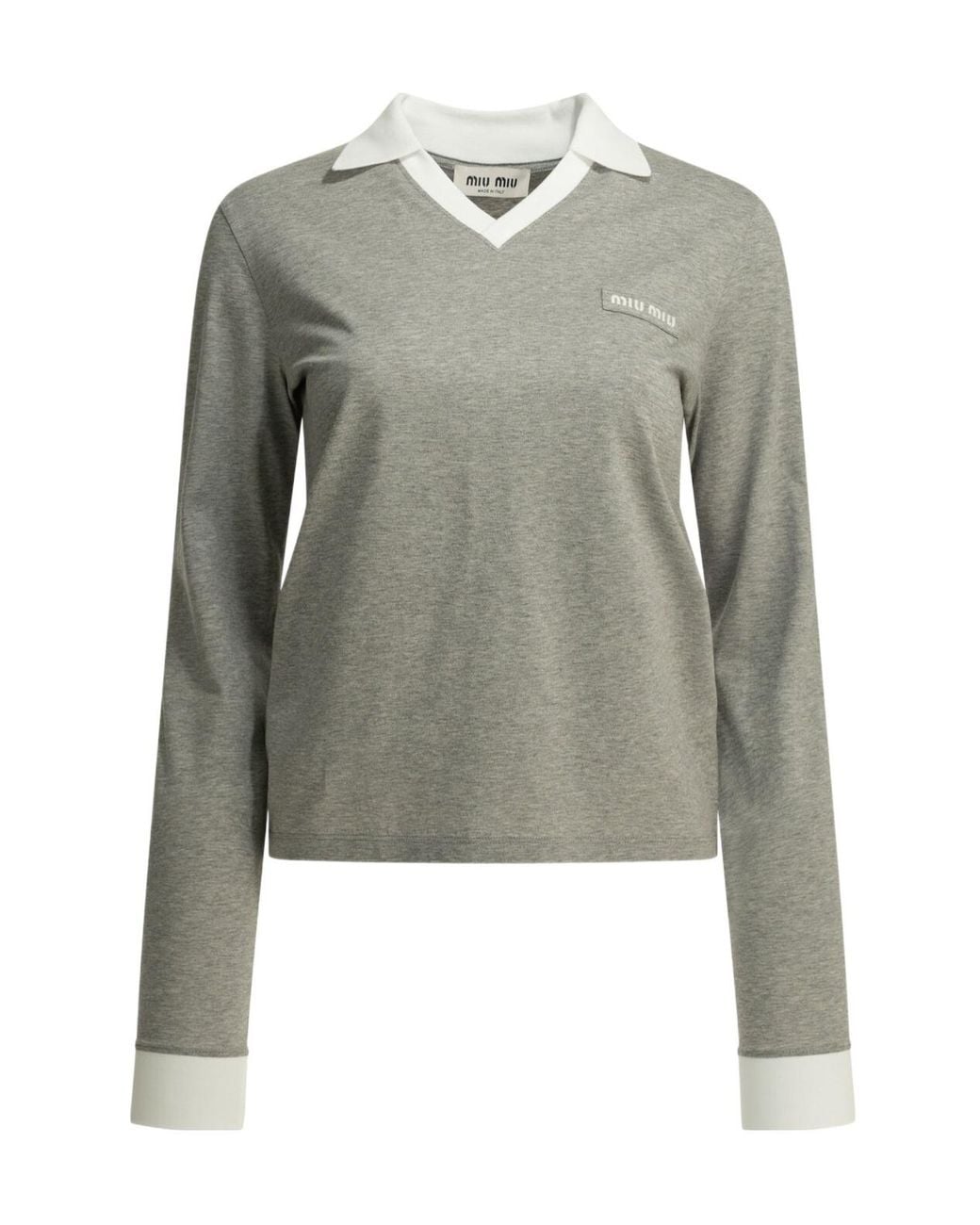 Miu Miu Green Contrast-Collar Knitted Polo Top