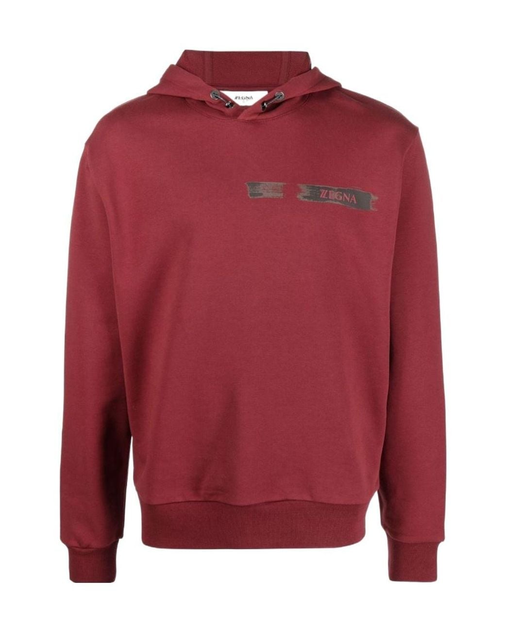 Zegna Red Logo-Print Cotton Hoodie for men