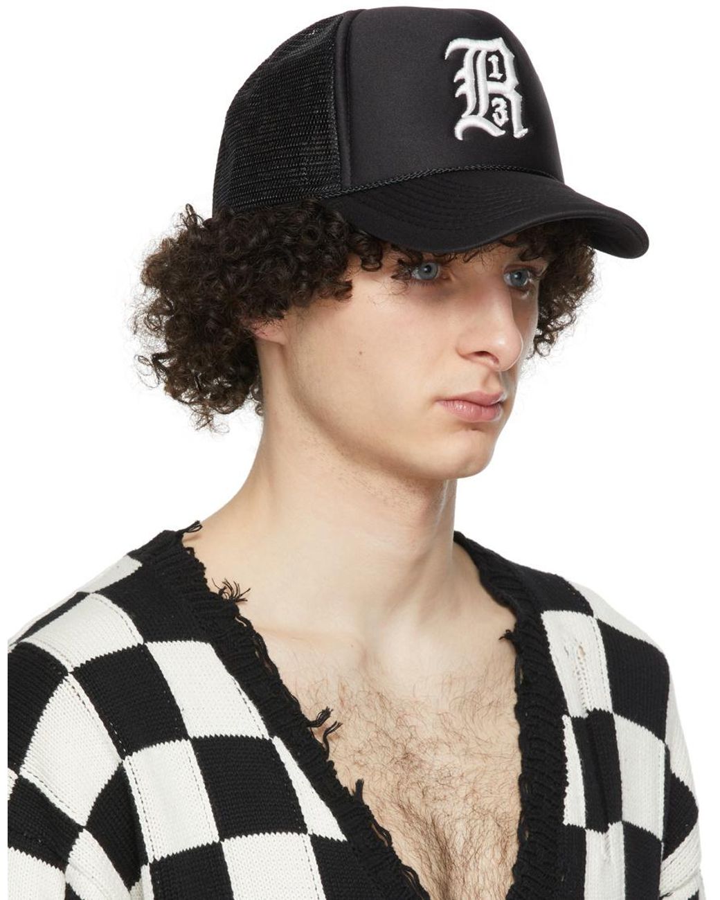 R13 Black Embroidered Logo Baseball Cap for men