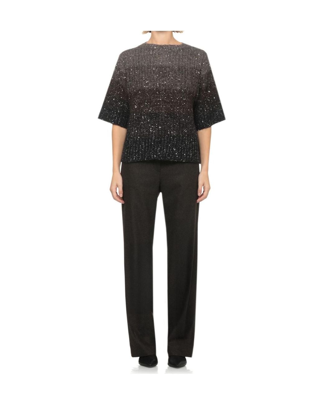 D.exterior Gray Degradé Sequined Knitted Sweater