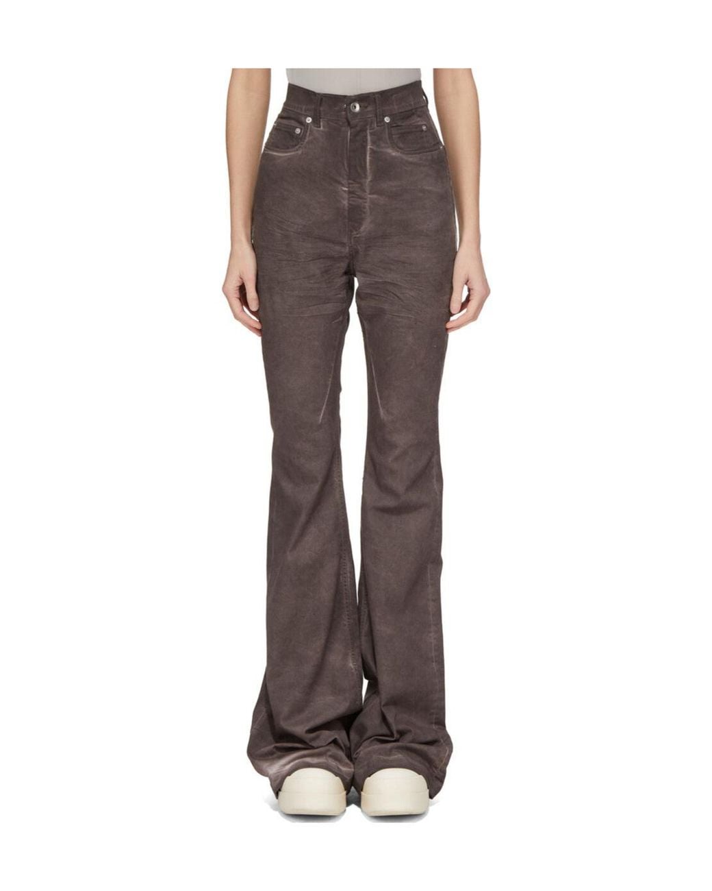 Rick Owens Brown High Waist Flared-Leg Jeans